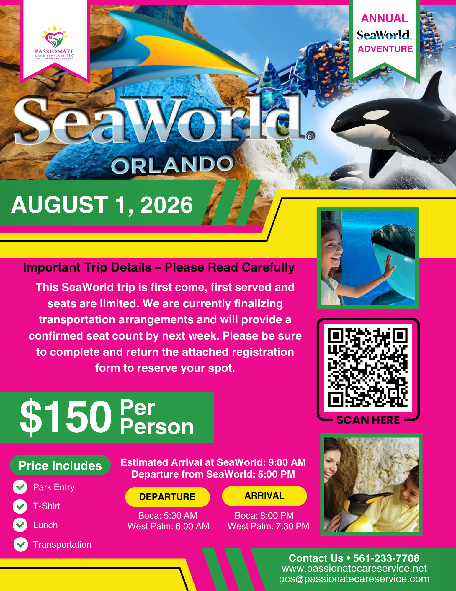 SeaWorld trip details